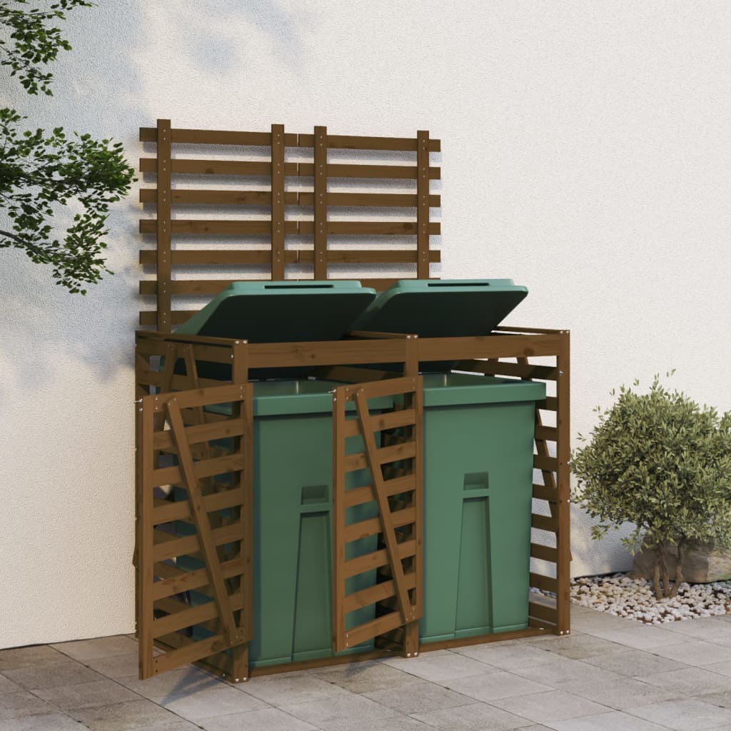 Double Wheelie Bin Storage Shed Honey Brown Pine Wood