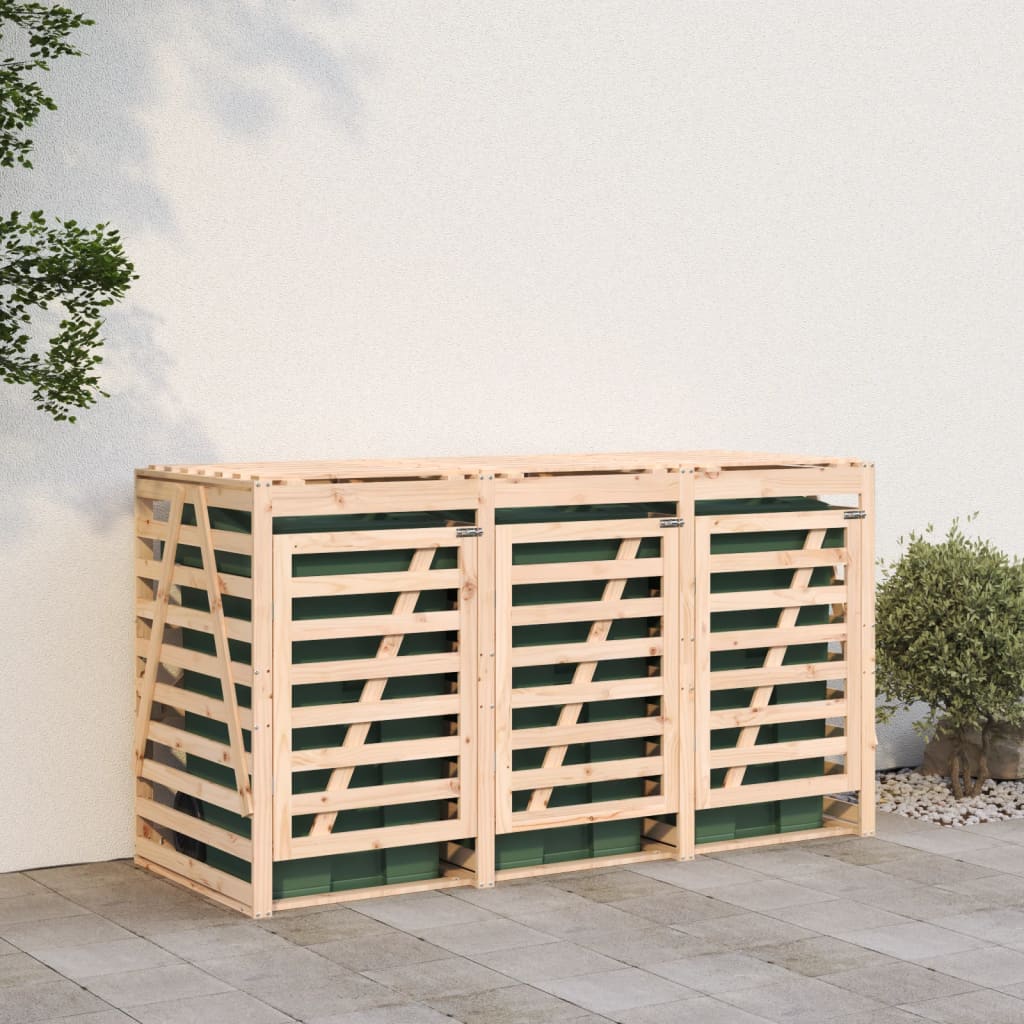 Cobertizo triple para cubos de basura madera maciza de pino