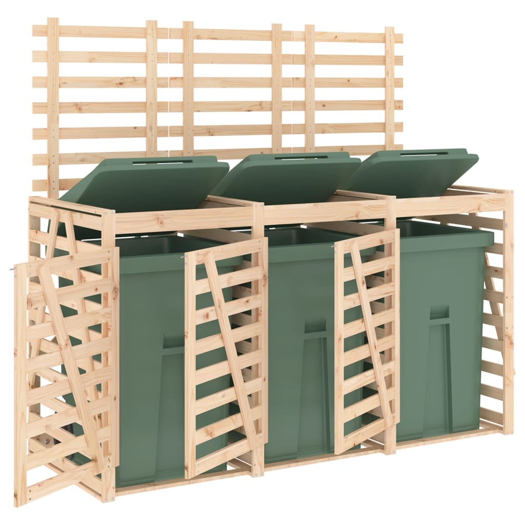 Cobertizo triple para cubos de basura madera maciza de pino
