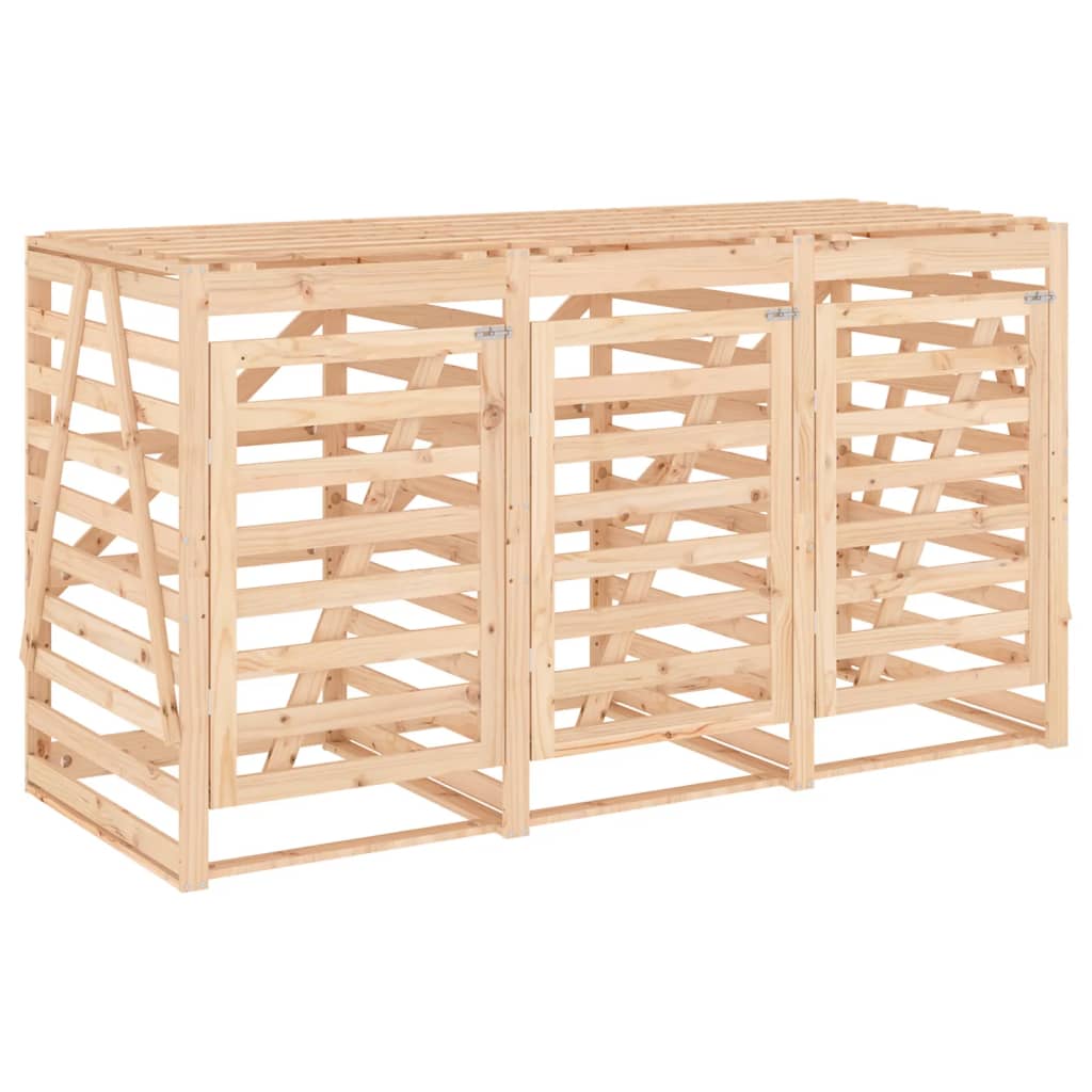 Cobertizo triple para cubos de basura madera maciza de pino