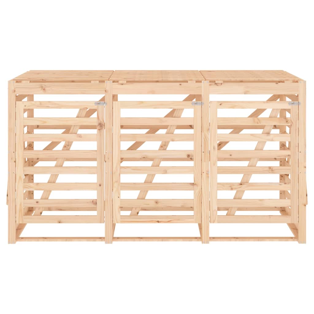 Cobertizo triple para cubos de basura madera maciza de pino