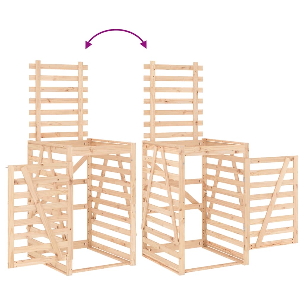 Cobertizo triple para cubos de basura madera maciza de pino