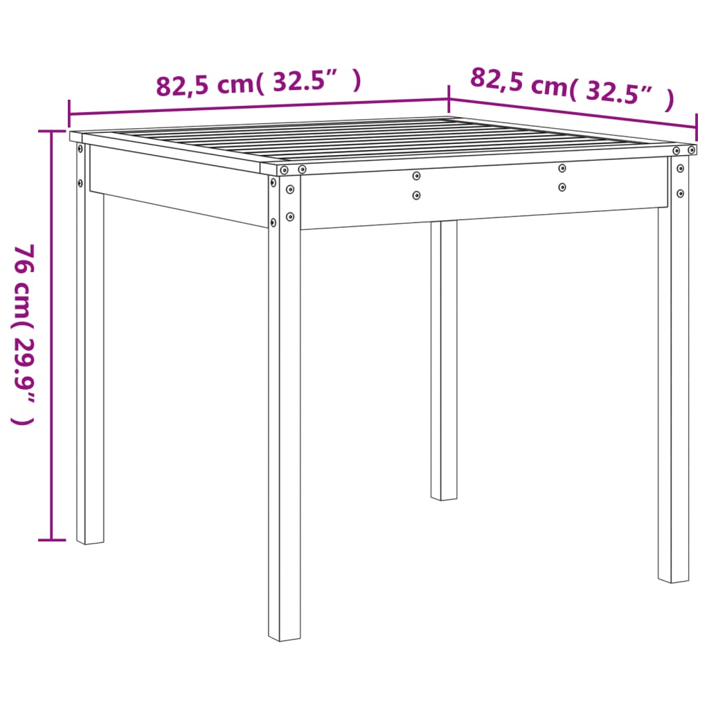 Mesa y sillas de jardín 3 piezas madera maciza de pino blanco