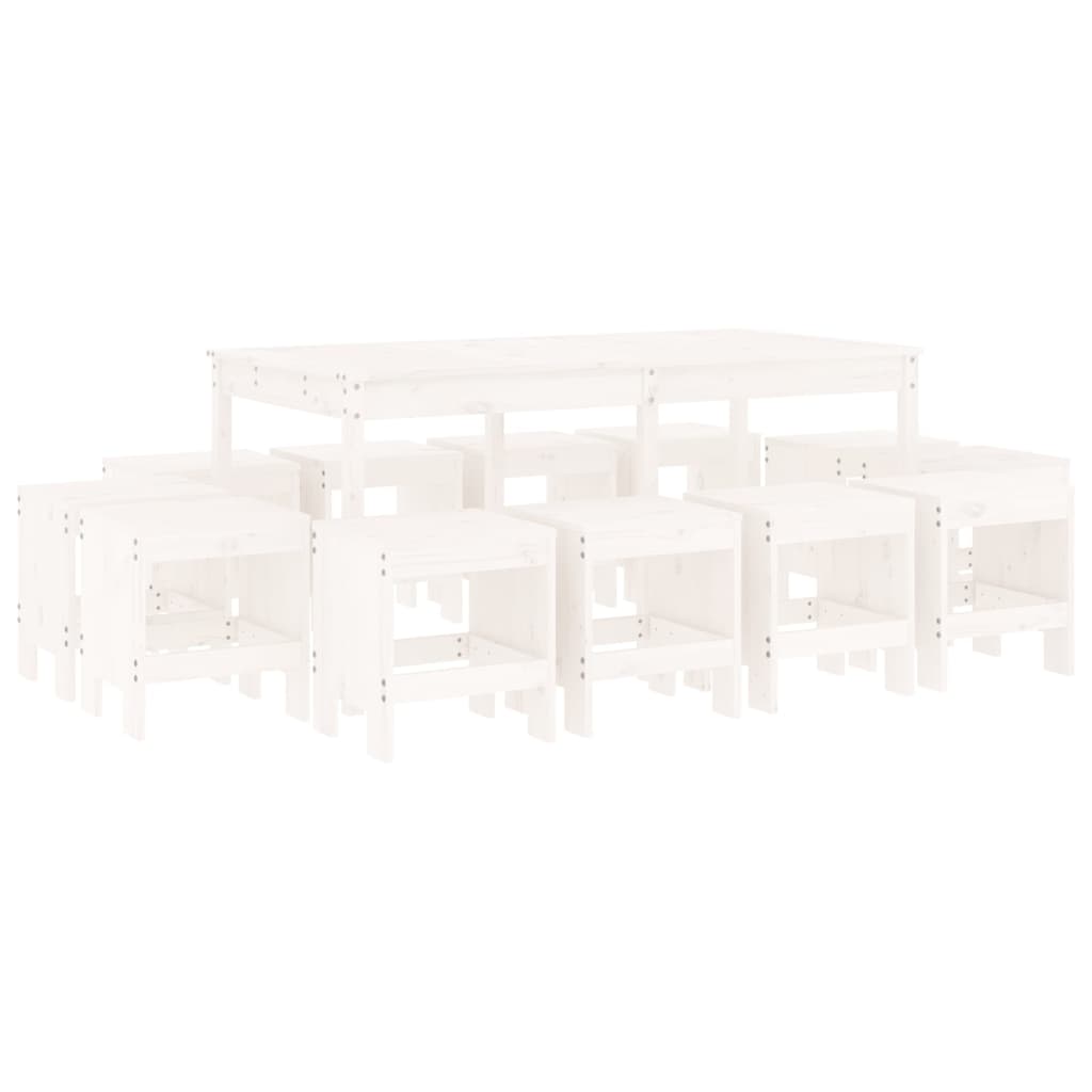 Juego de comedor de jardín 13 piezas madera maciza pino blanco