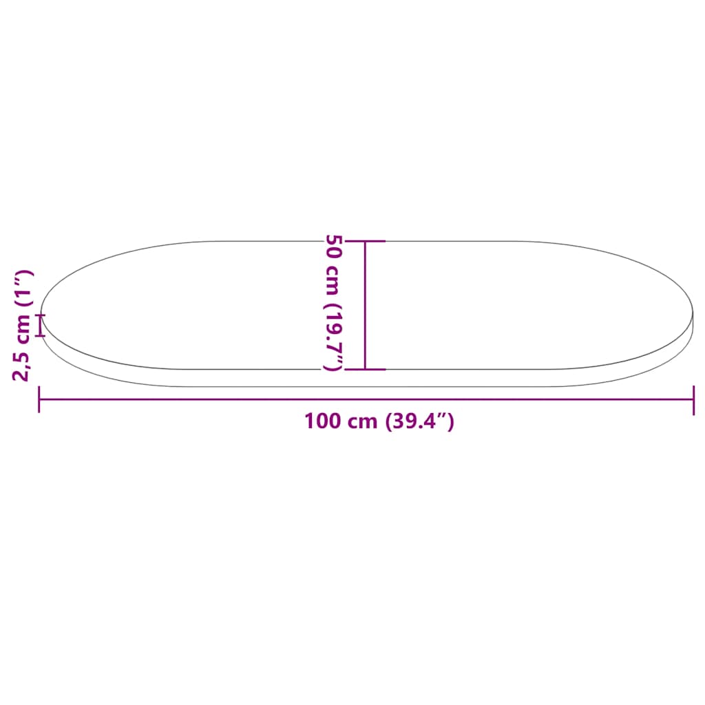 Tablero de mesa ovalado de madera maciza de pino 100x50x2,5 cm