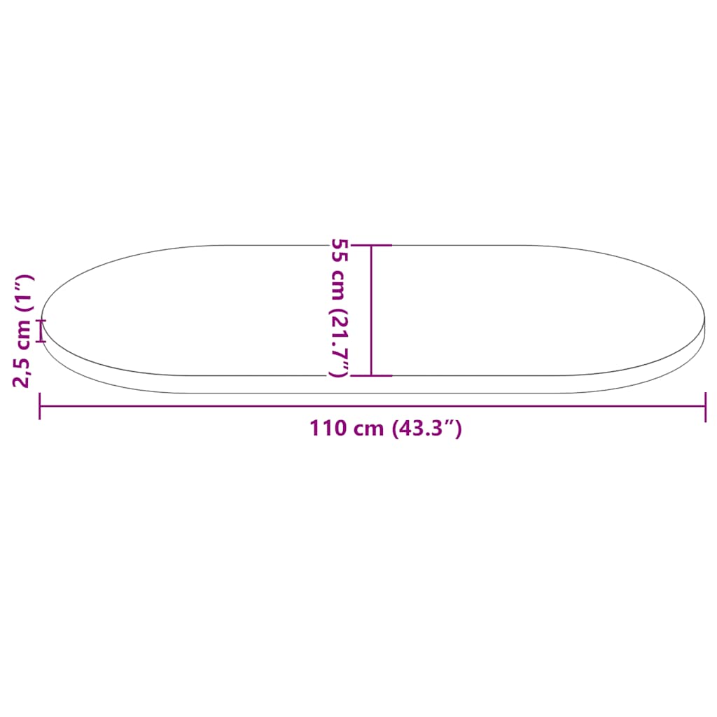 Tablero de mesa 110x55x2,5 cm Madera maciza de pino ovalada