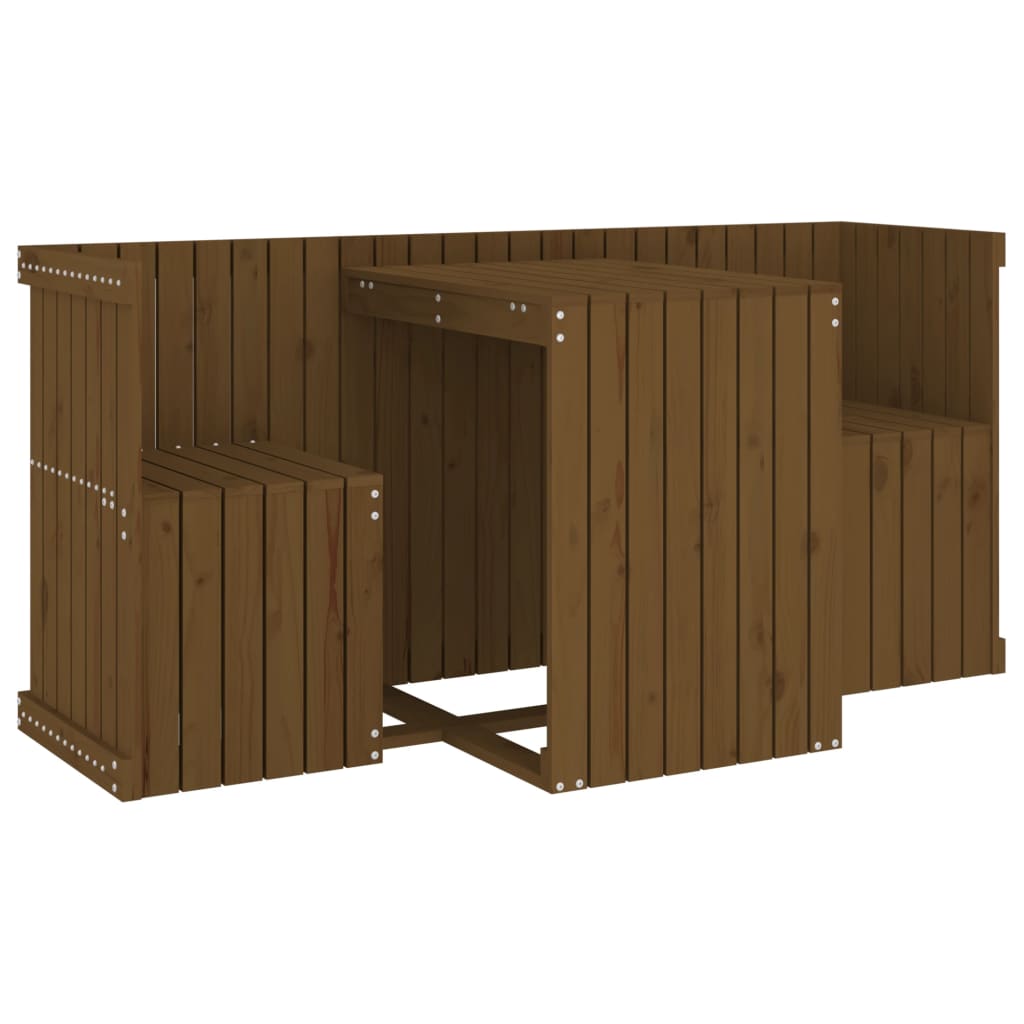 Juego de balcón 2 plazas madera maciza de pino marrón miel