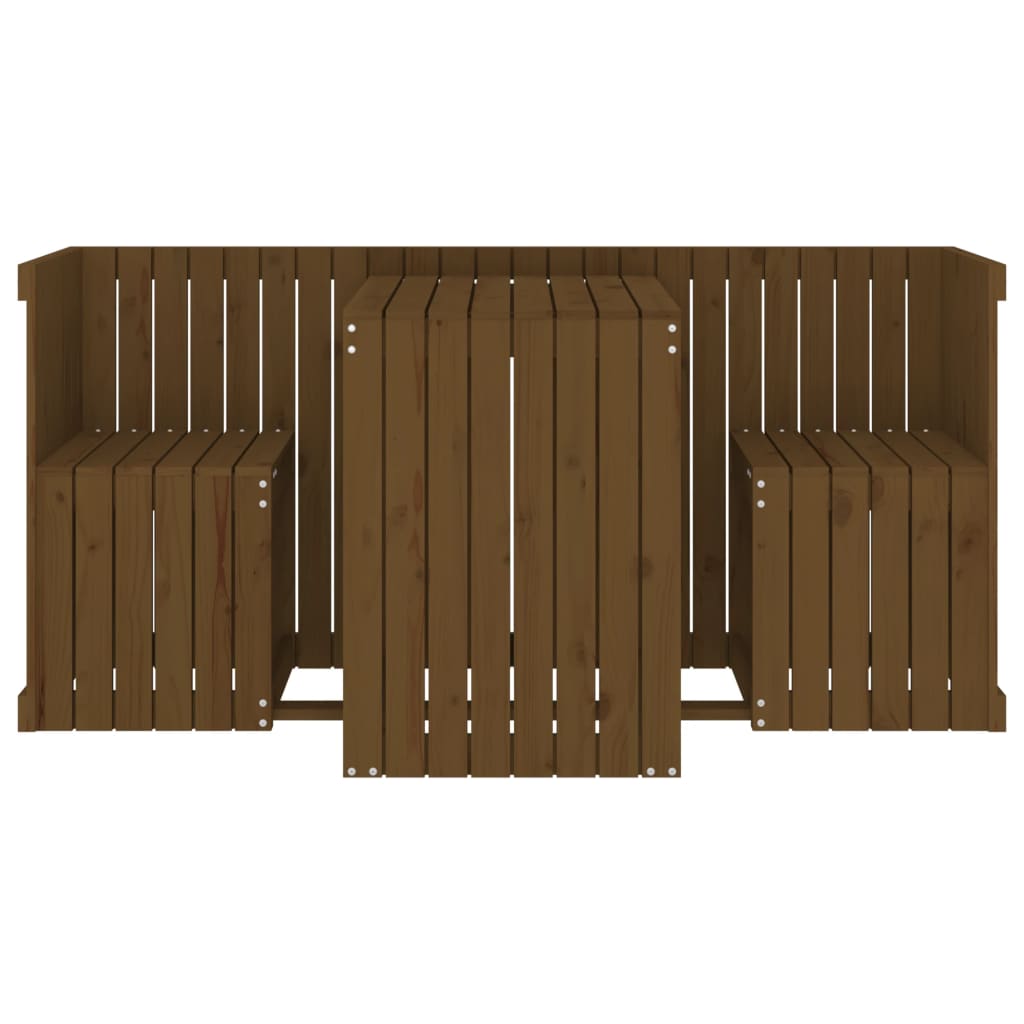 Juego de balcón 2 plazas madera maciza de pino marrón miel