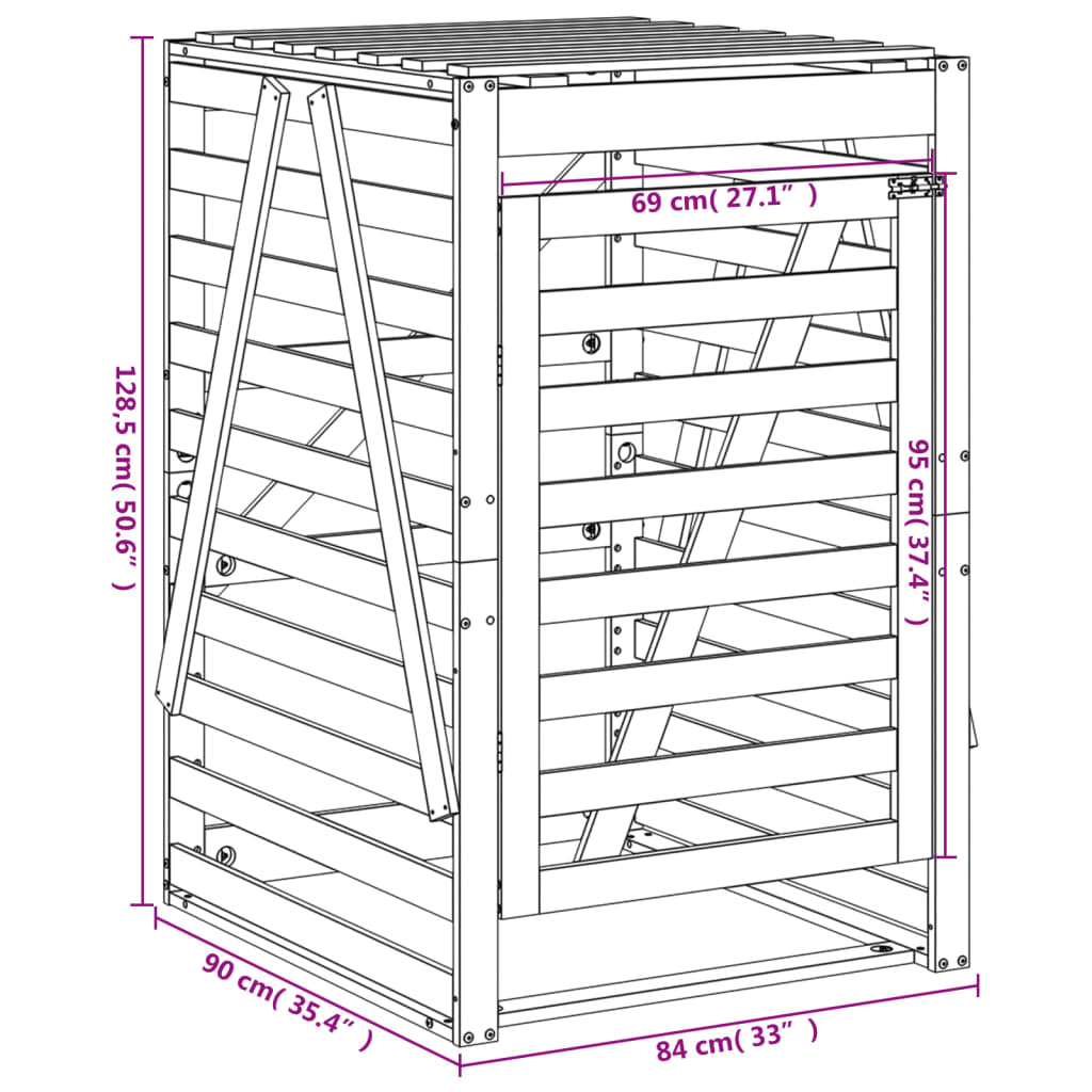 Cobertizo cubos de basura madera pino marrón miel 84x90x128,5cm