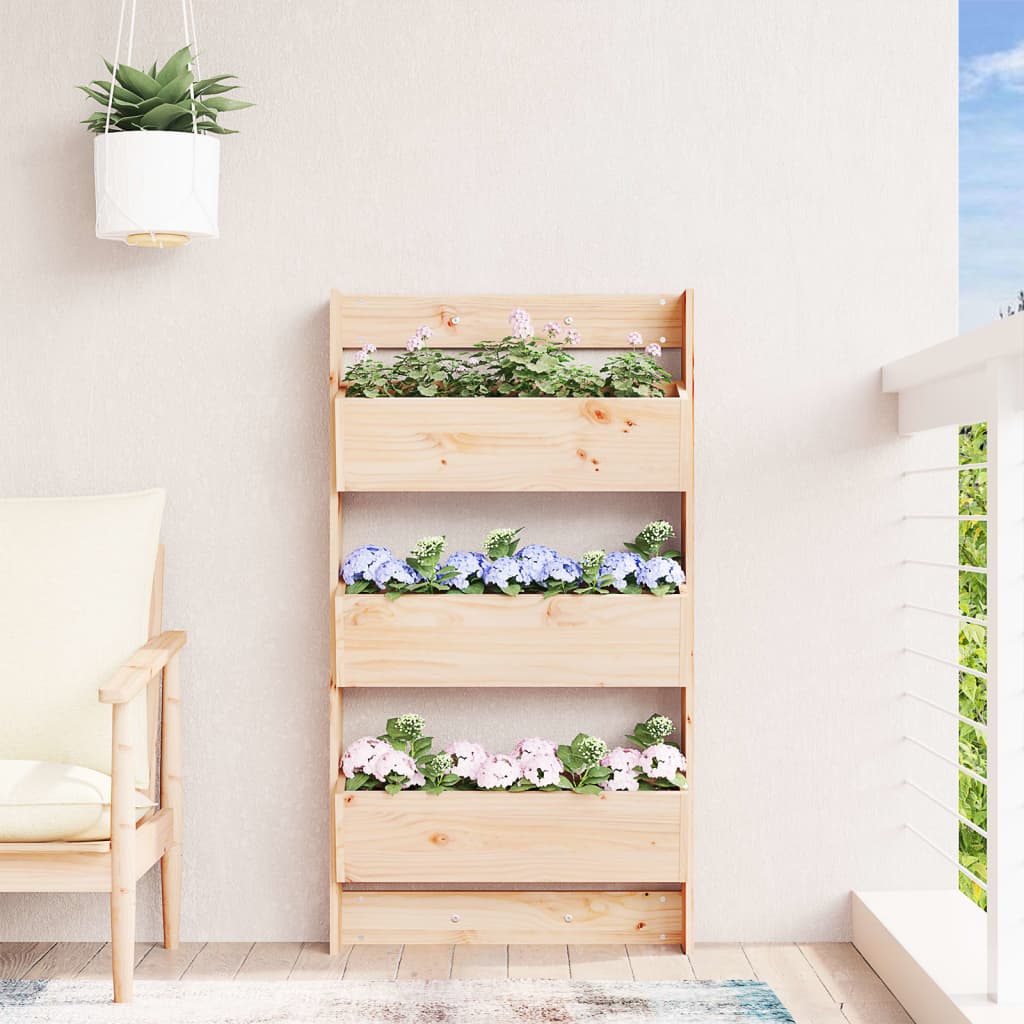 Jardinera de pared 3 niveles madera maciza pino 60x18,5x110 cm