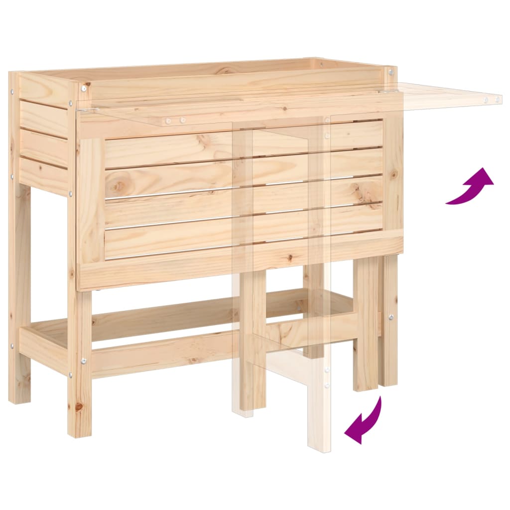 Jardinera con tapa plegable madera maciza de pino