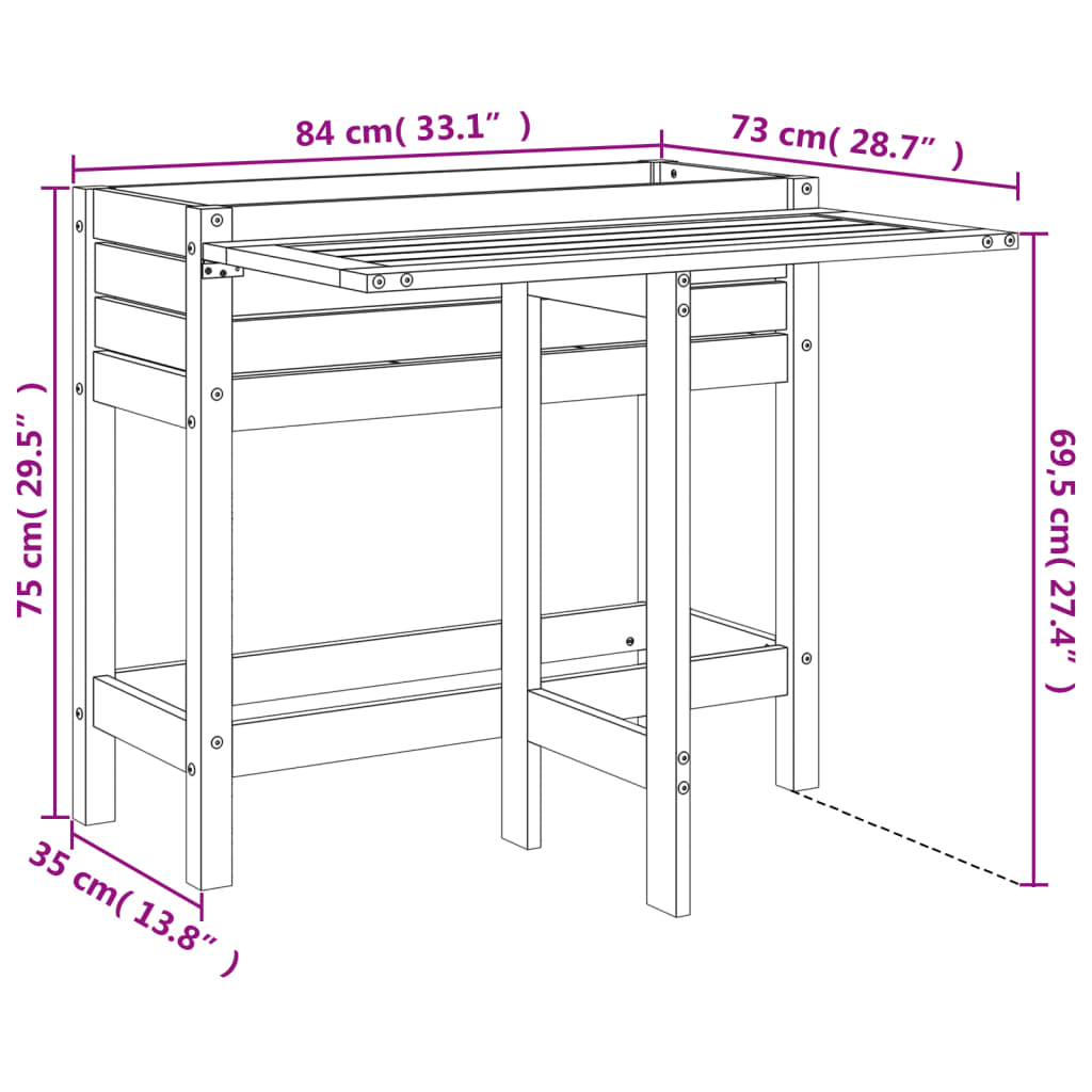 Jardinera con tapa plegable madera maciza de pino