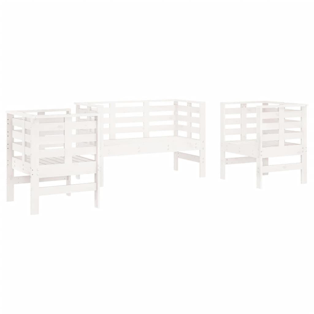 Juego de muebles de jardín 3 pzas madera maciza de pino blanco