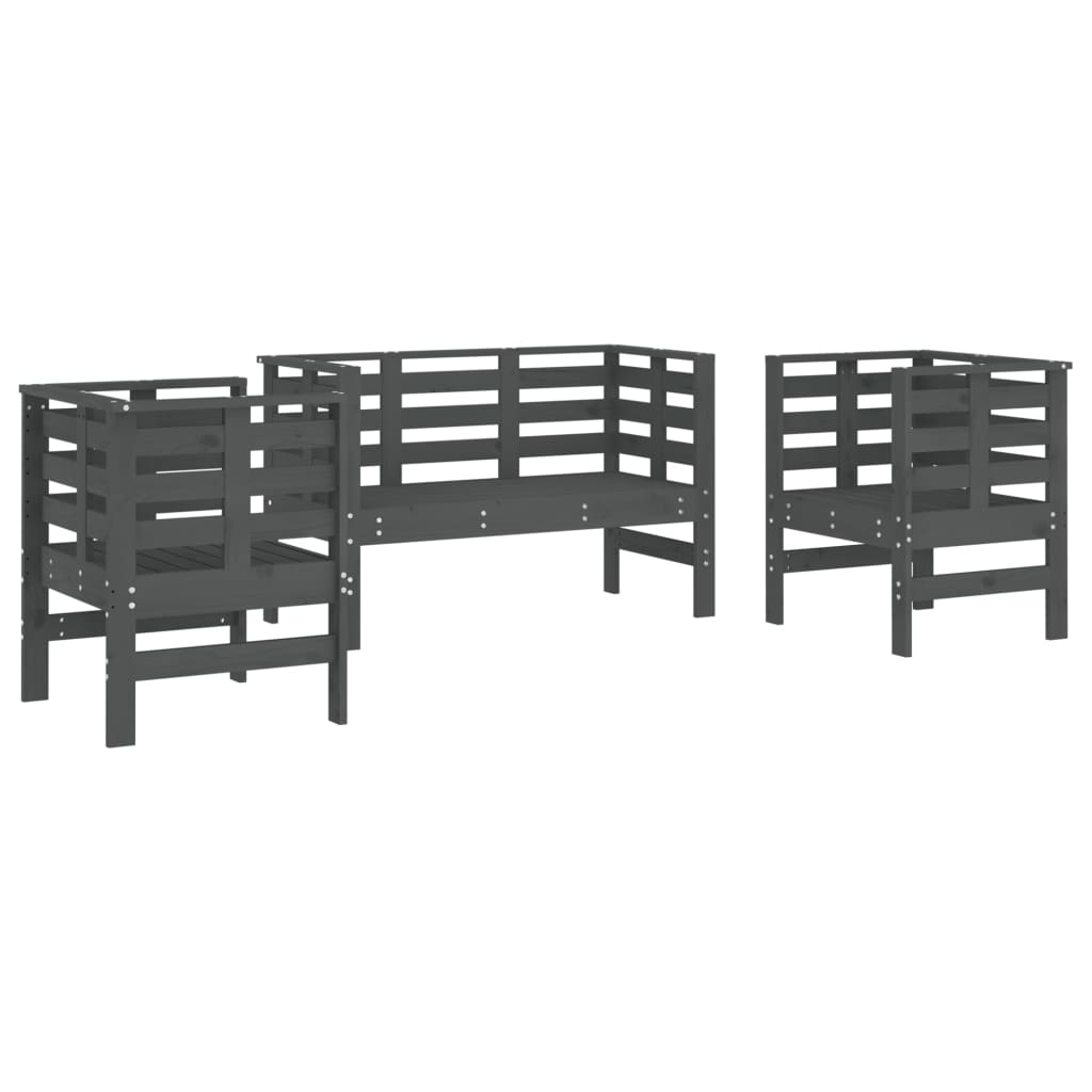 Juego de muebles de jardín 3 pzas madera maciza de pino gris