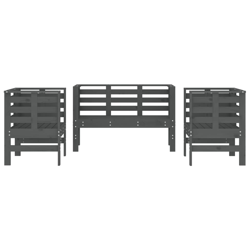 Juego de muebles de jardín 3 pzas madera maciza de pino gris