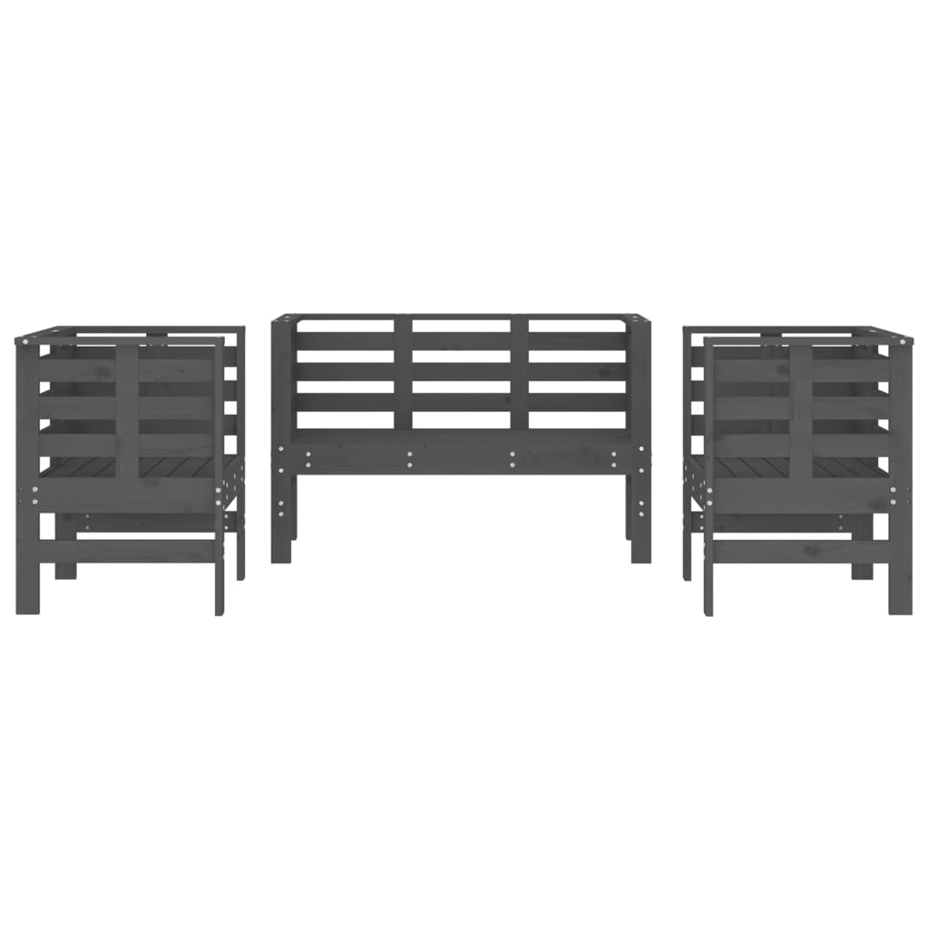 Juego de muebles de jardín 3 pzas madera maciza de pino gris