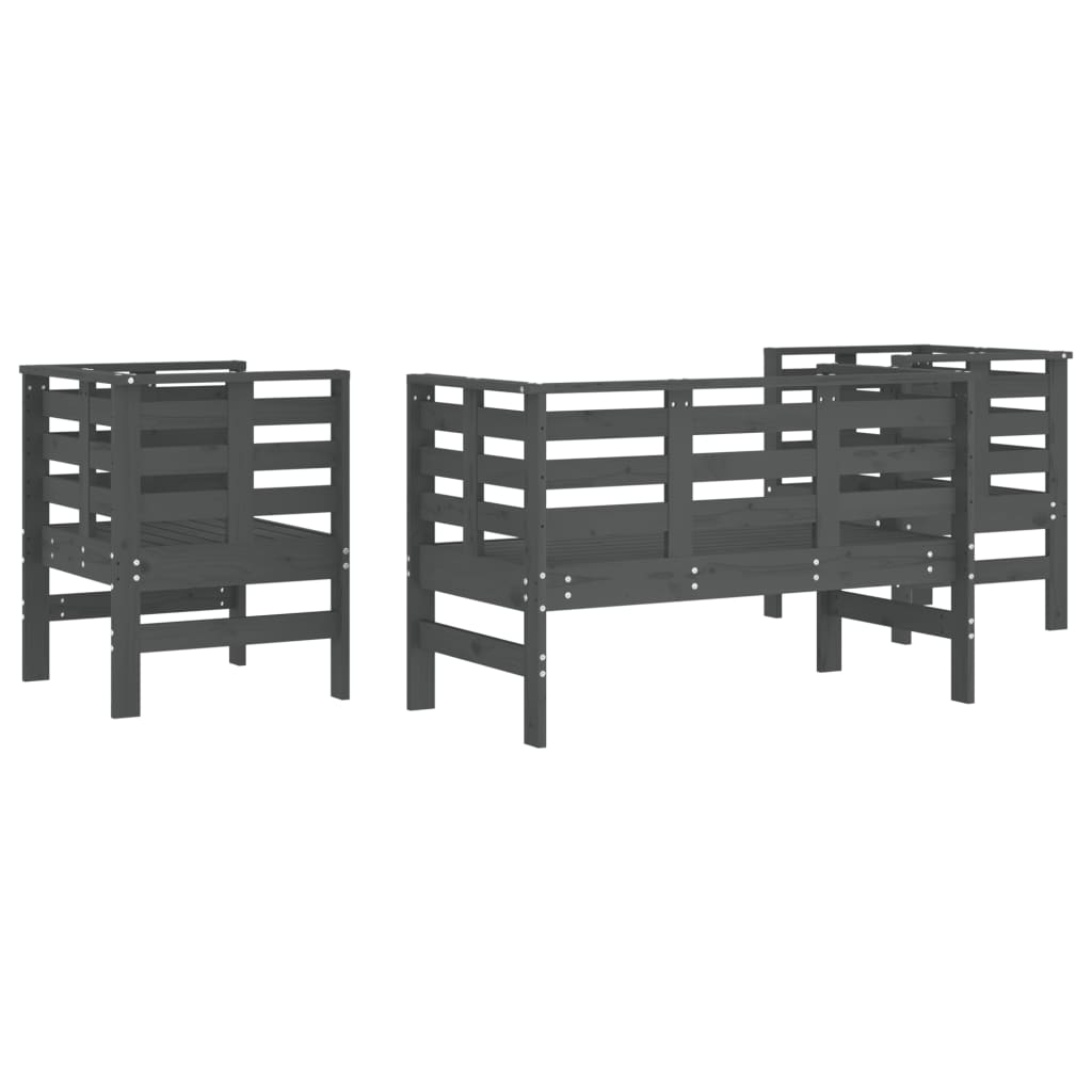Juego de muebles de jardín 3 pzas madera maciza de pino gris