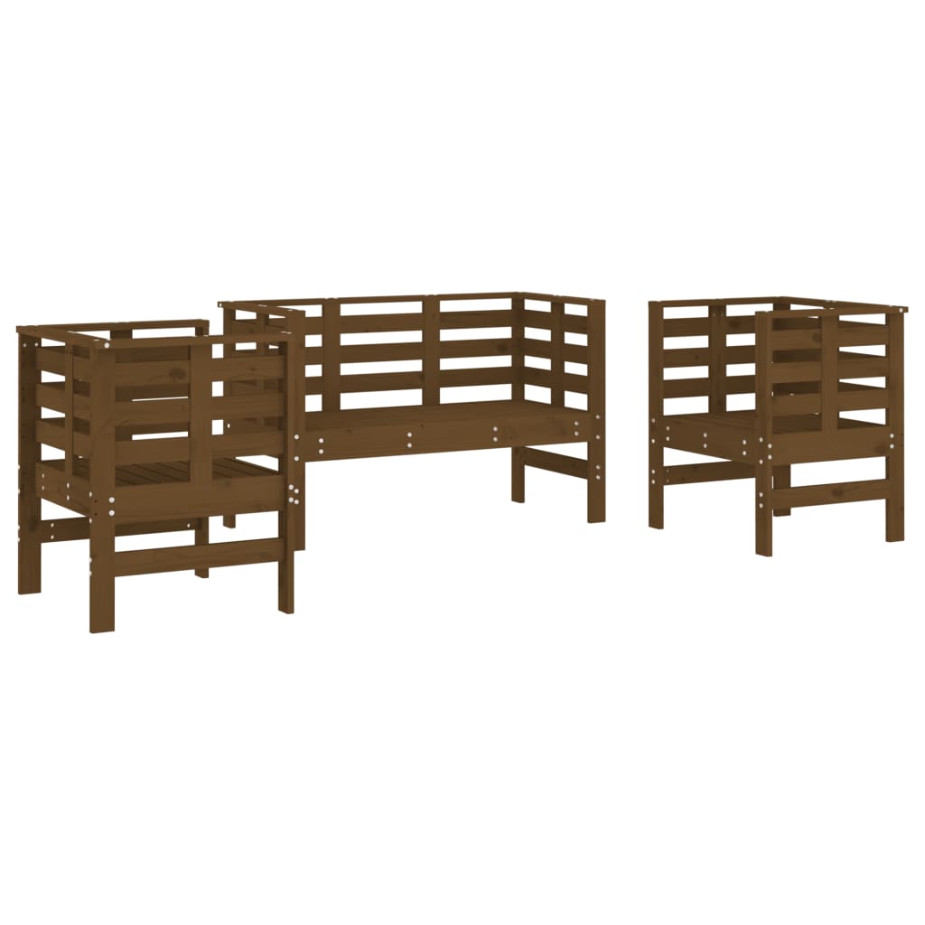 Juego de muebles jardín 3 pzas madera maciza pino marrón miel