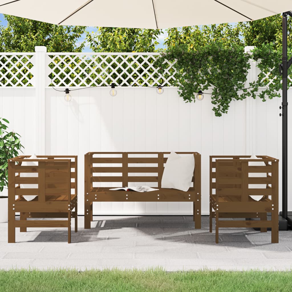 Juego de muebles jardín 3 pzas madera maciza pino marrón miel