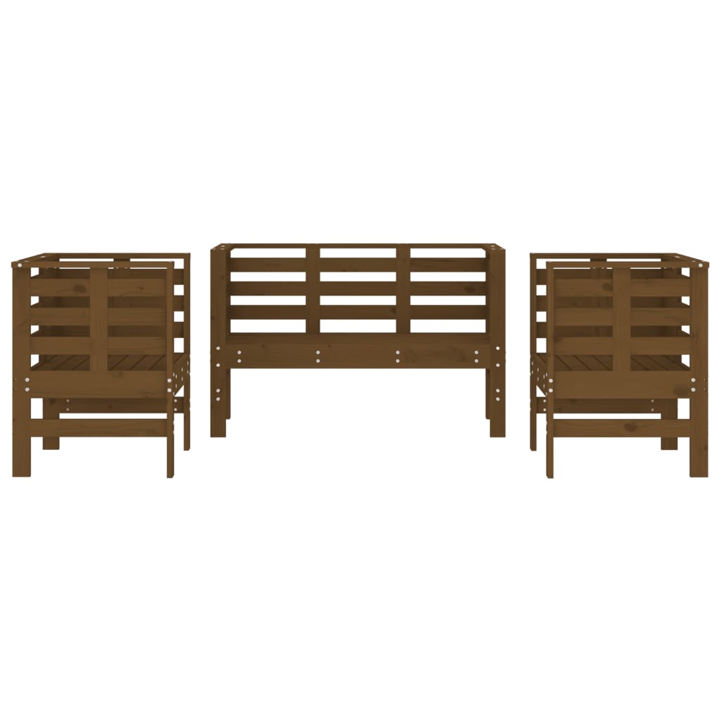Juego de muebles jardín 3 pzas madera maciza pino marrón miel
