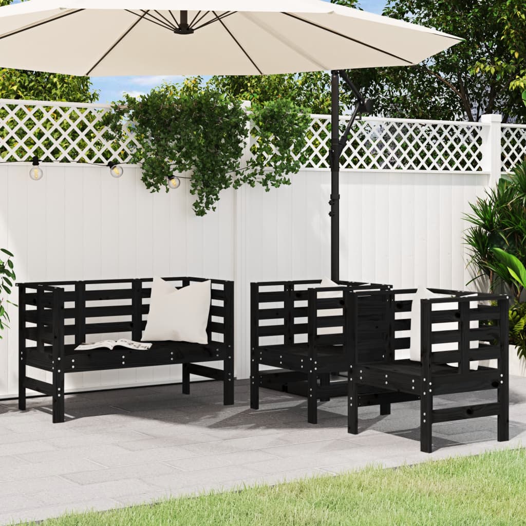 Juego de muebles de jardín 3 pzas madera maciza de pino gris