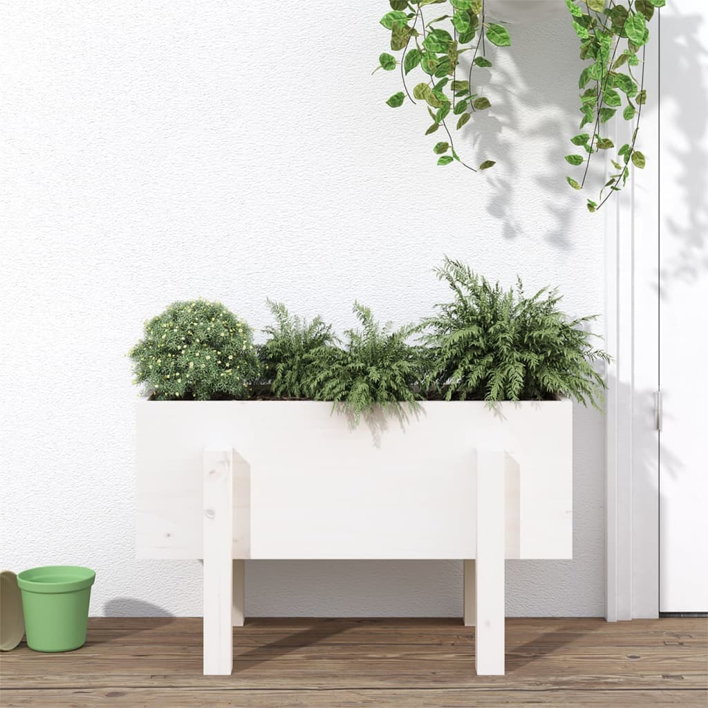 Jardinera con estante de madera maciza de pino 111,5x54x81 cm
