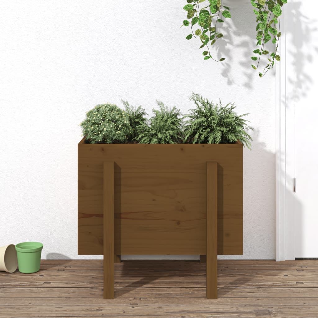 Jardinera con estante de madera maciza de pino 111,5x54x81 cm