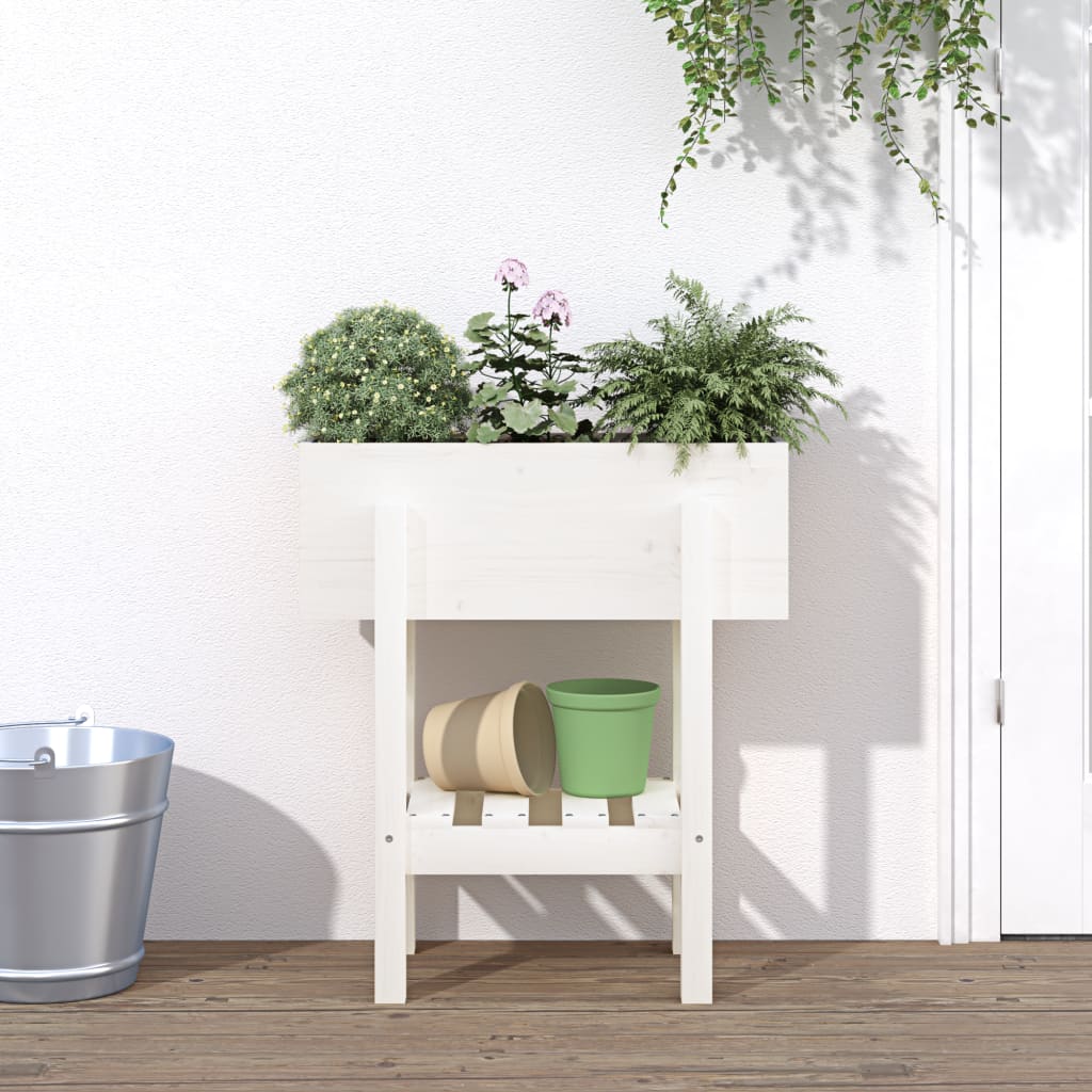 Jardinera con estante de madera maciza de pino 111,5x54x81 cm