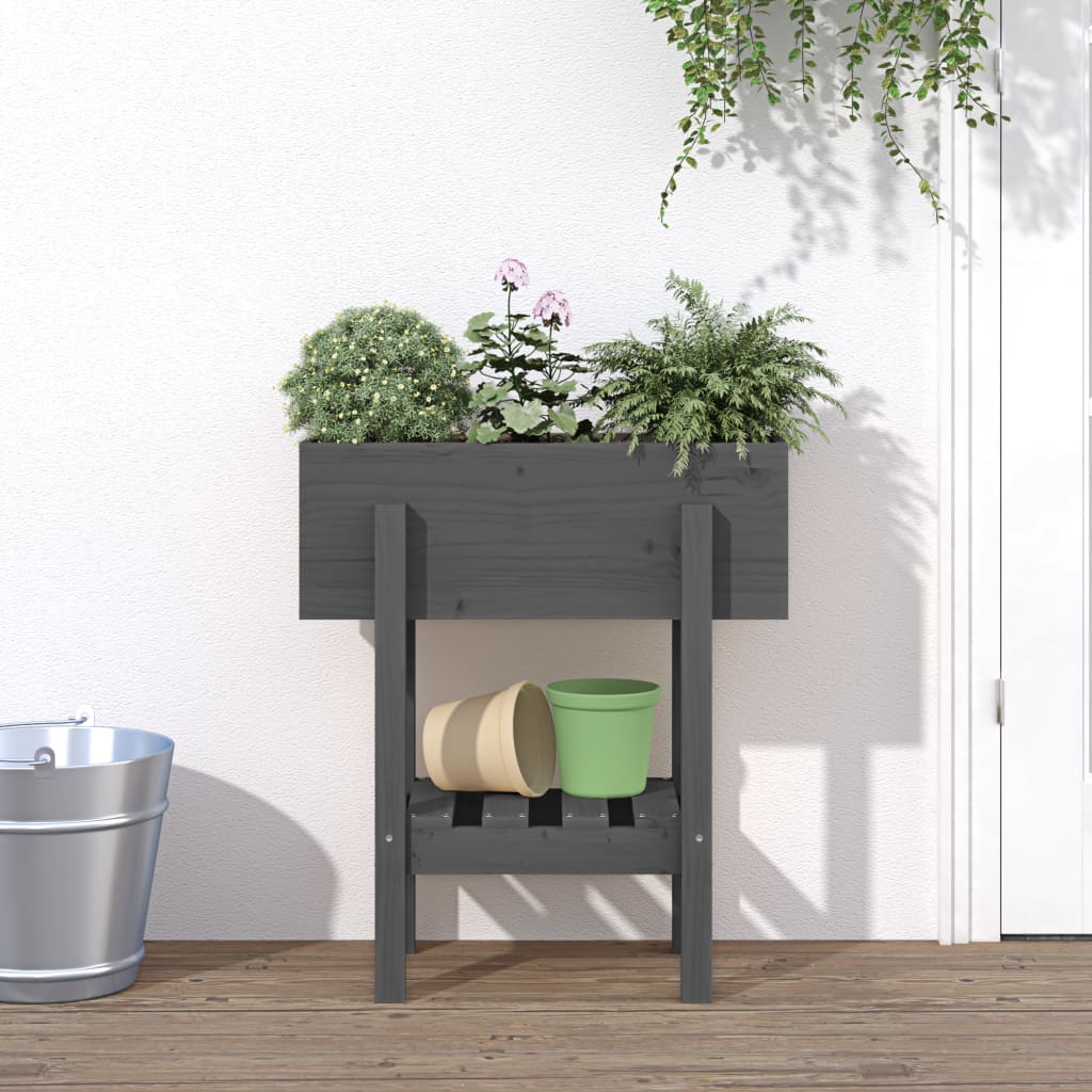 Jardinera con estante de madera maciza de pino 111,5x54x81 cm