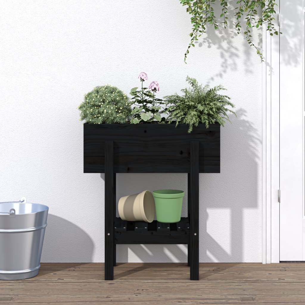 Jardinera con estante de madera maciza de pino 111,5x54x81 cm