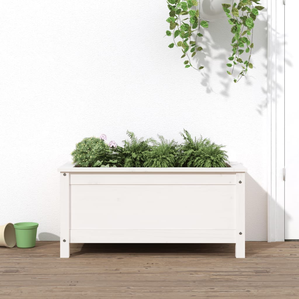 Jardinera con estante de madera maciza de pino 111,5x54x81 cm