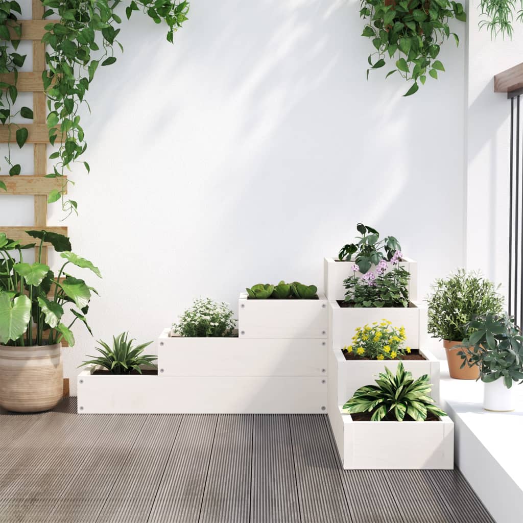Jardinera 4 niveles madera maciza de pino blanca 80,5x79x36 cm