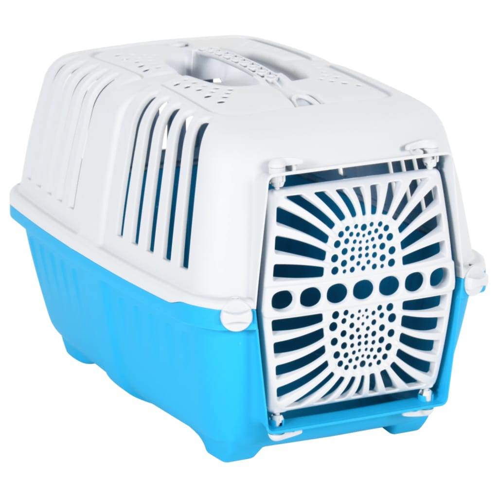 Transportín de mascota blanco azul polipropileno 48x31,5x33 cm