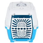 Transportín de mascota blanco azul polipropileno 48x31,5x33 cm