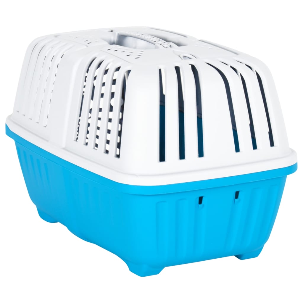 Transportín de mascota blanco azul polipropileno 48x31,5x33 cm