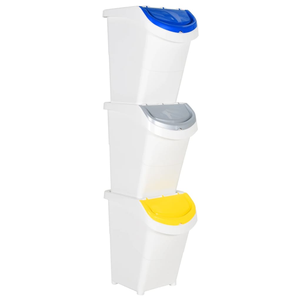 Cubos de basura apilables con tapa 3 uds PP blanco 120 L
