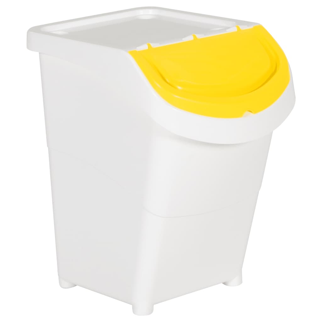 Cubos de basura apilables con tapa 3 uds PP blanco 120 L