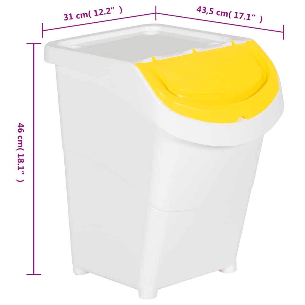 Cubos de basura apilables con tapa 3 uds PP blanco 120 L