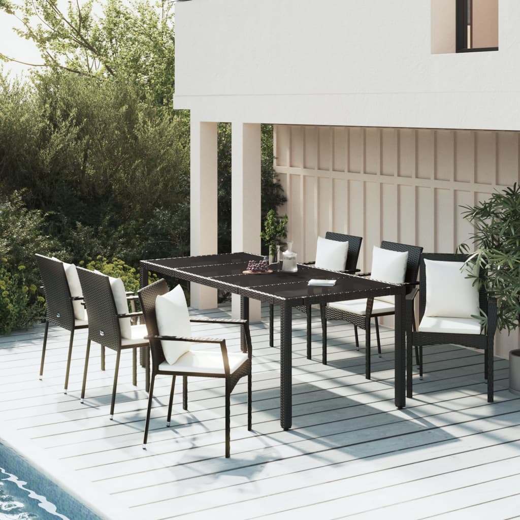 Juego comedor jardín 4 piezas con cojines ratán sintético negro