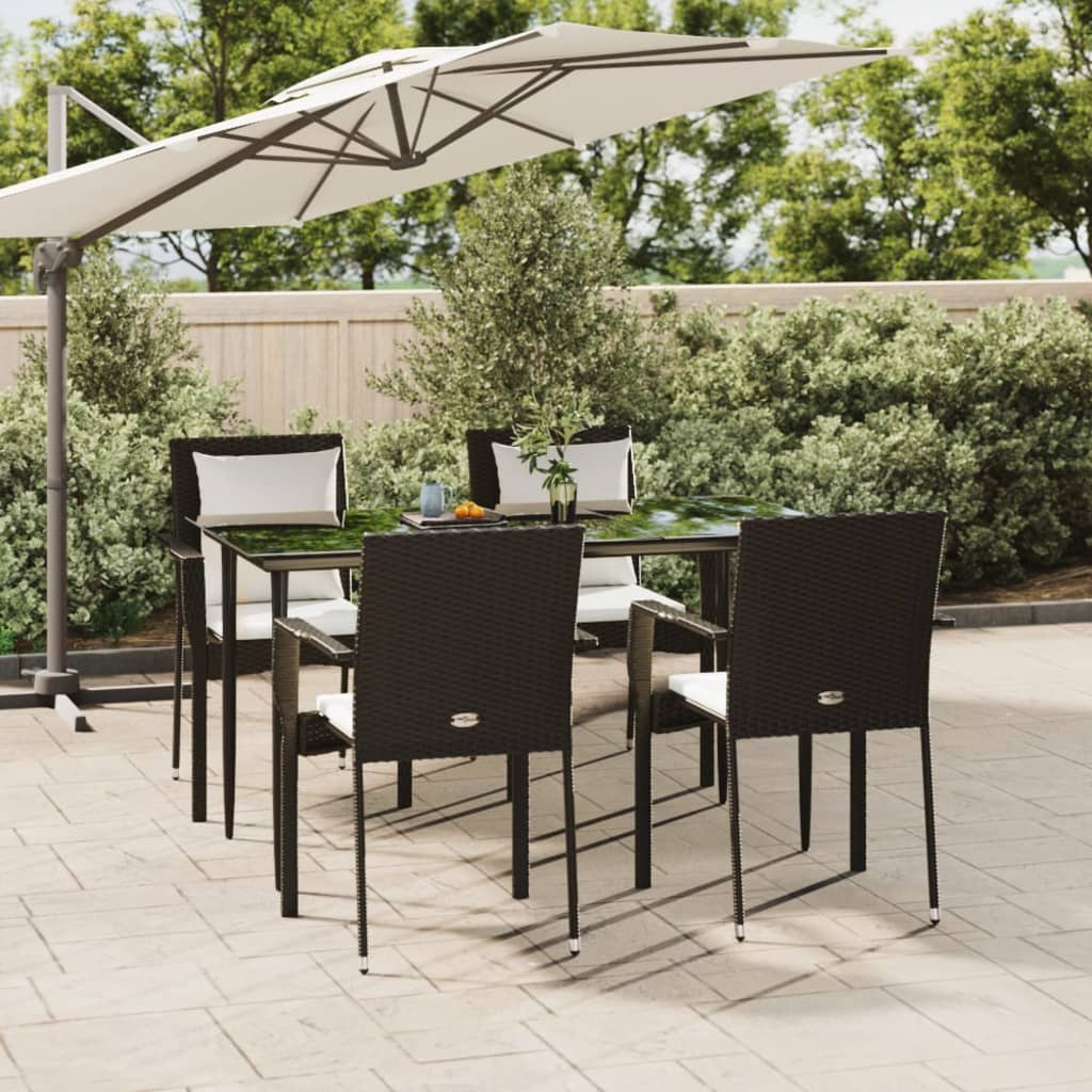Juego comedor jardín 4 piezas con cojines ratán sintético negro