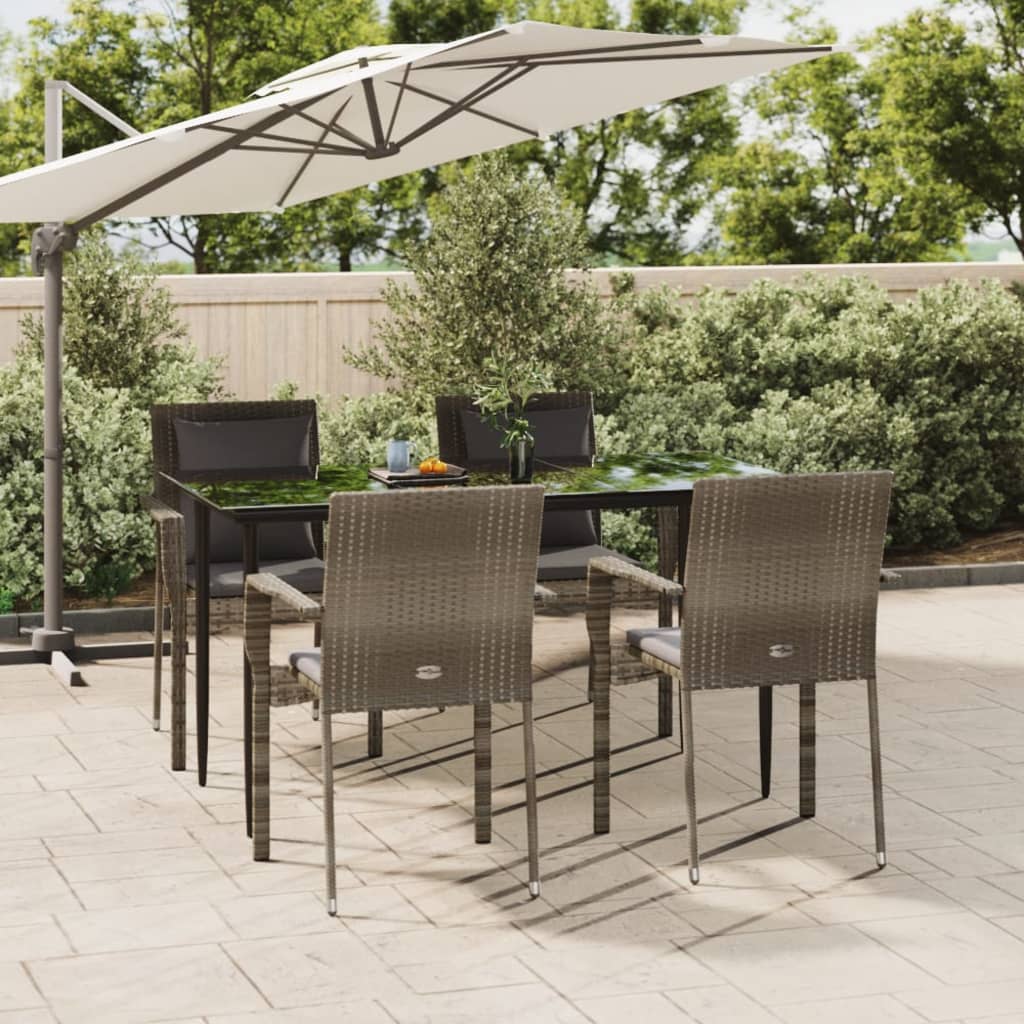 Juego comedor jardín 4 piezas con cojines ratán sintético negro