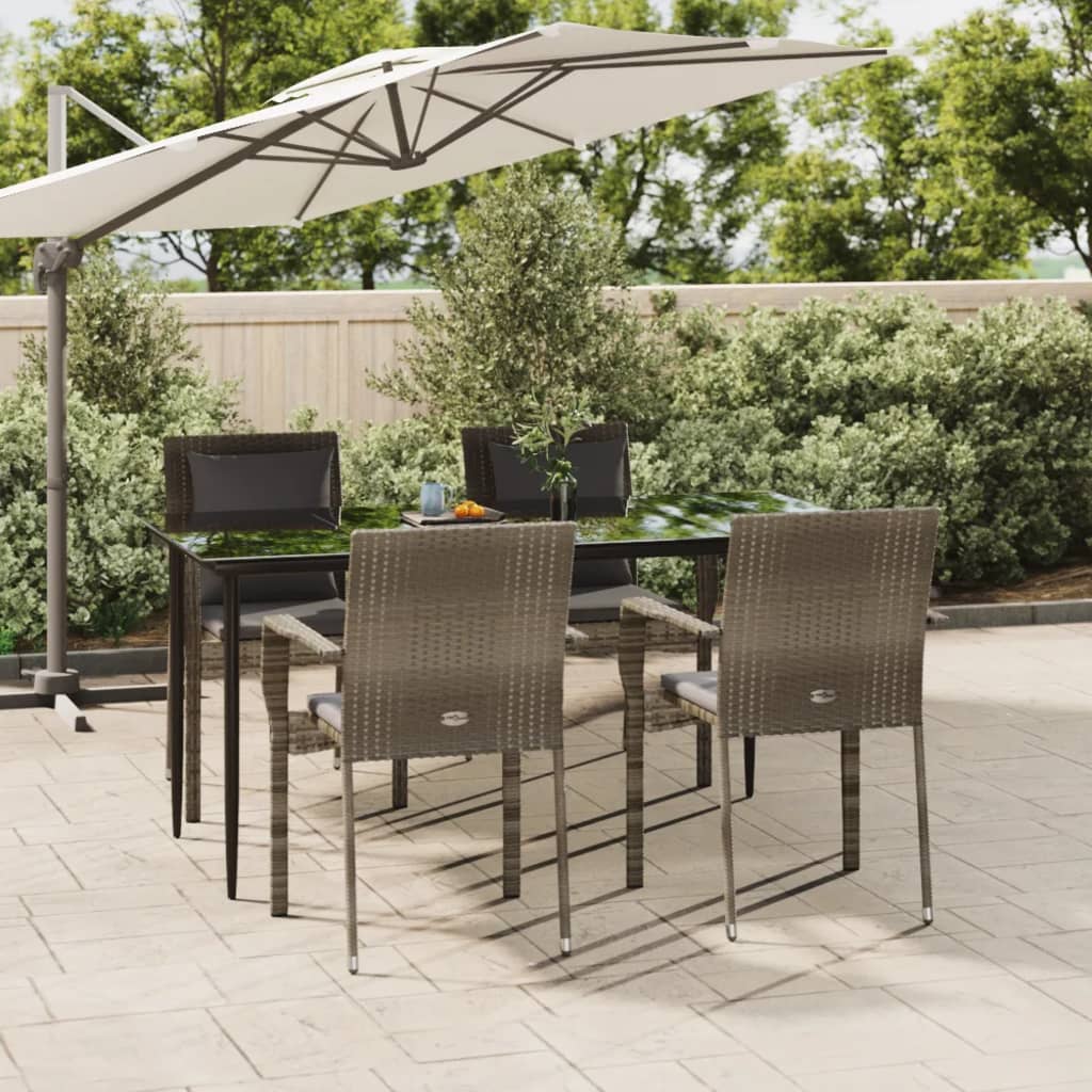 Juego comedor jardín 4 piezas con cojines ratán sintético negro