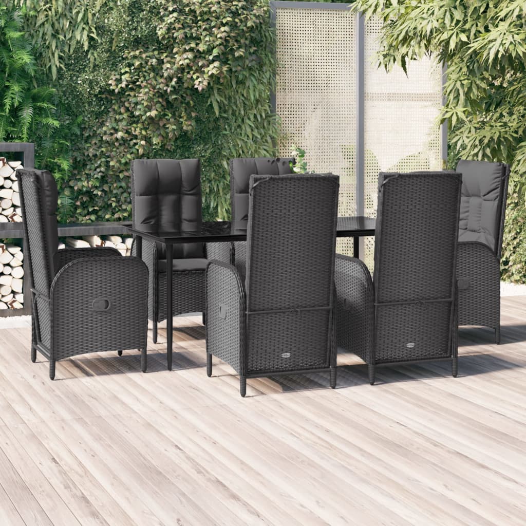 Juego comedor jardín 4 piezas con cojines ratán sintético negro