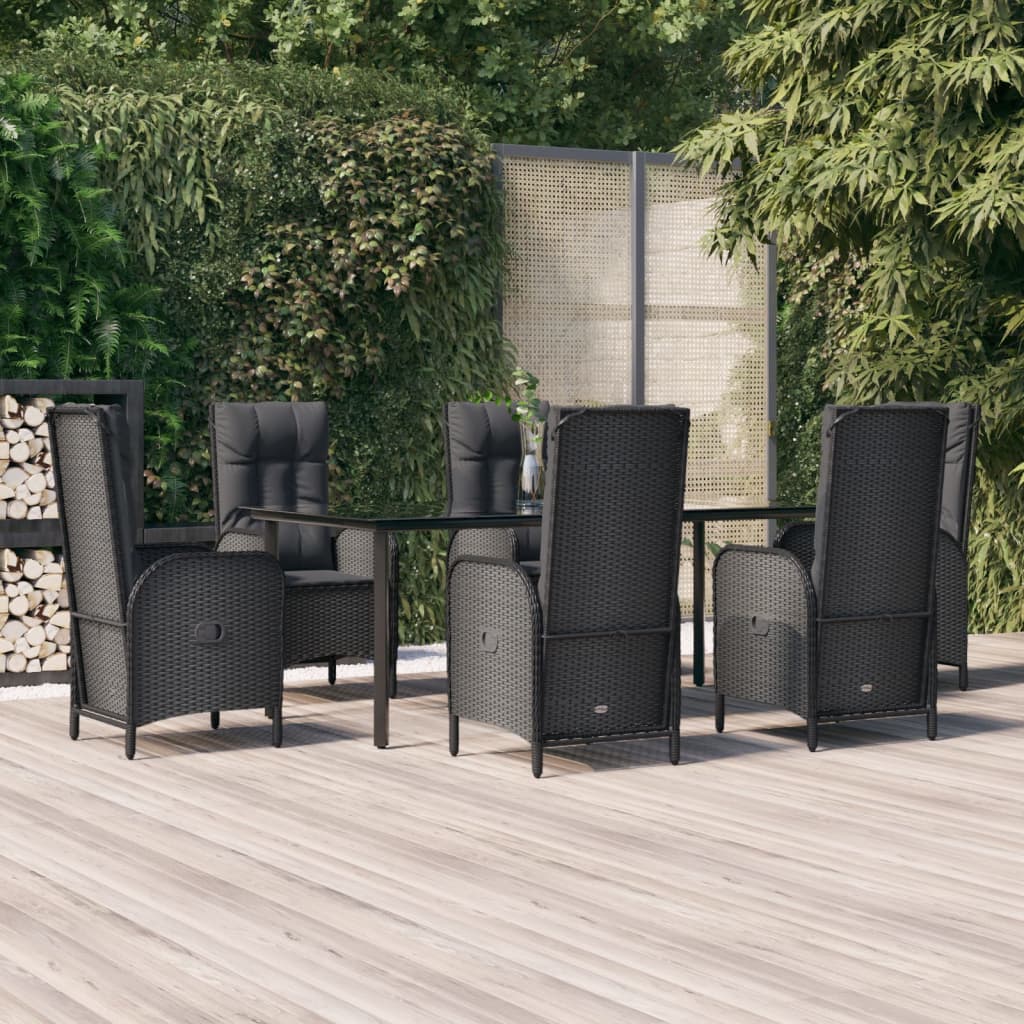 Juego comedor jardín 4 piezas con cojines ratán sintético negro