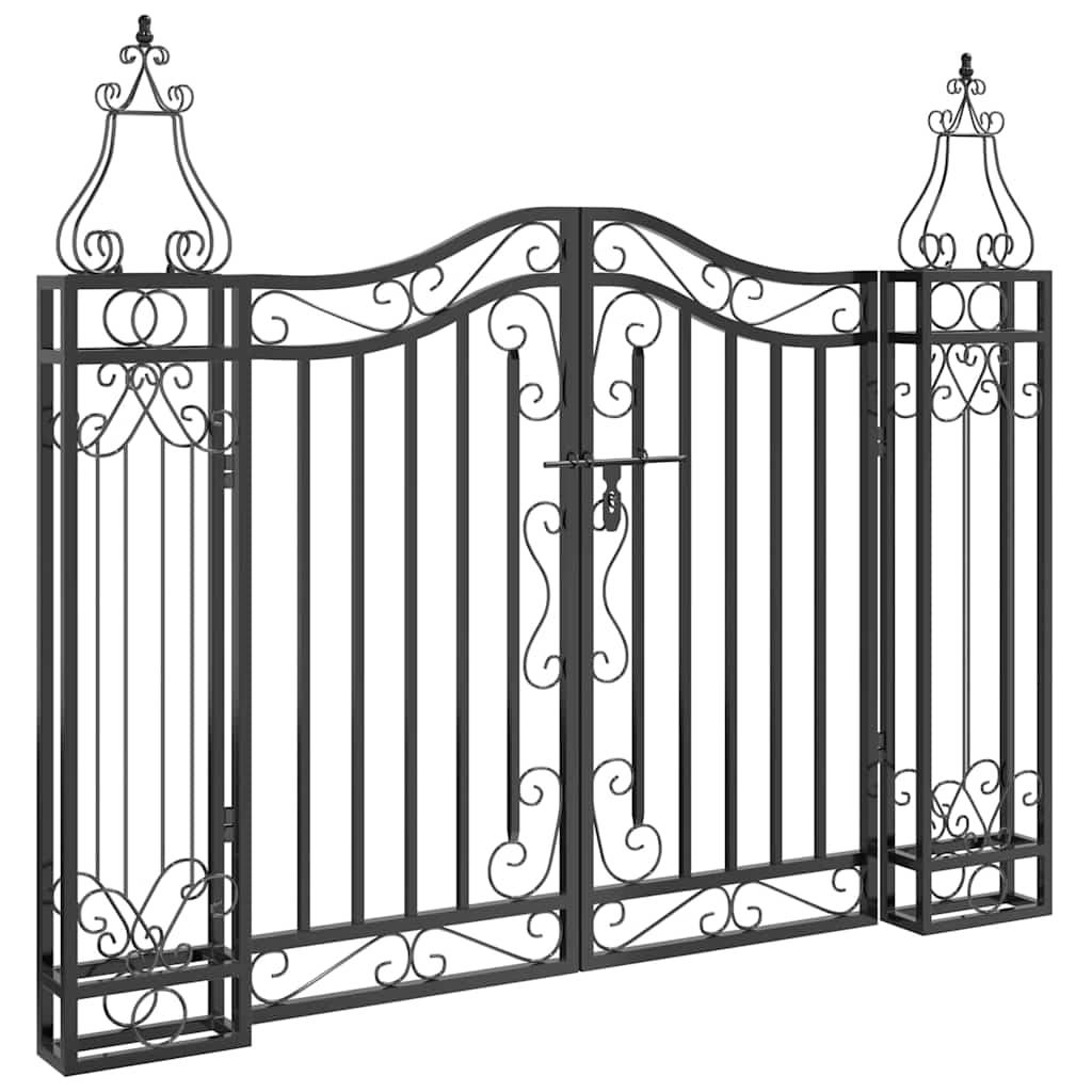 Puerta de jardín de hierro forjado negro 121x8x100 cm