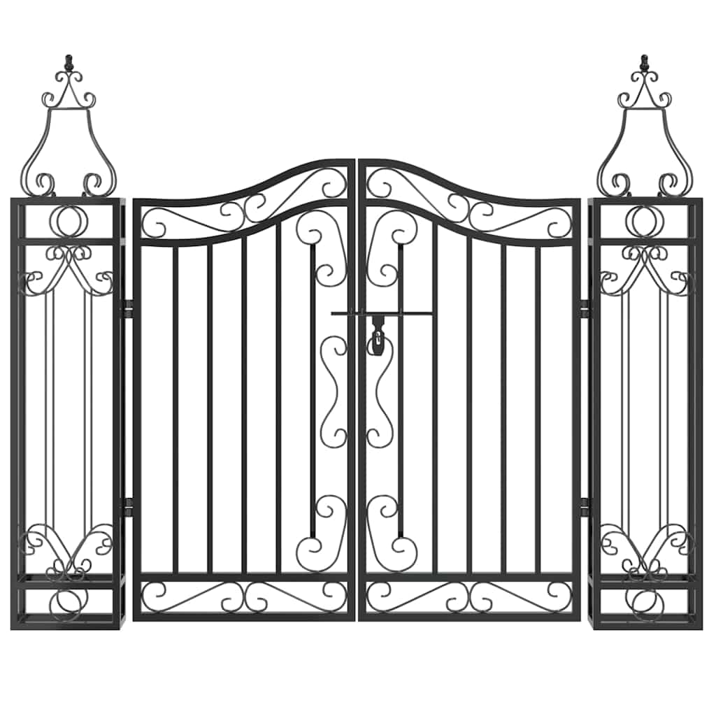 Puerta de jardín de hierro forjado negro 121x8x100 cm