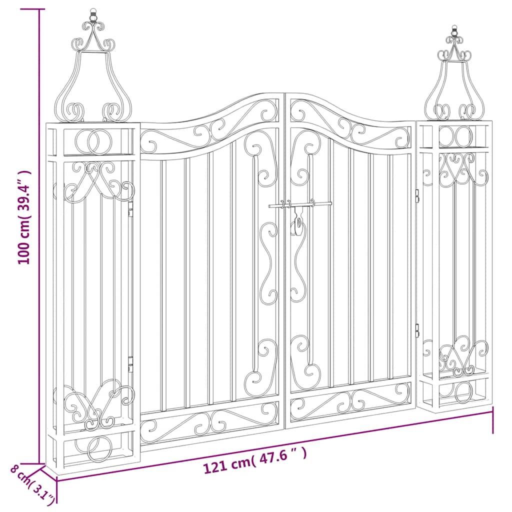 Puerta de jardín de hierro forjado negro 121x8x100 cm
