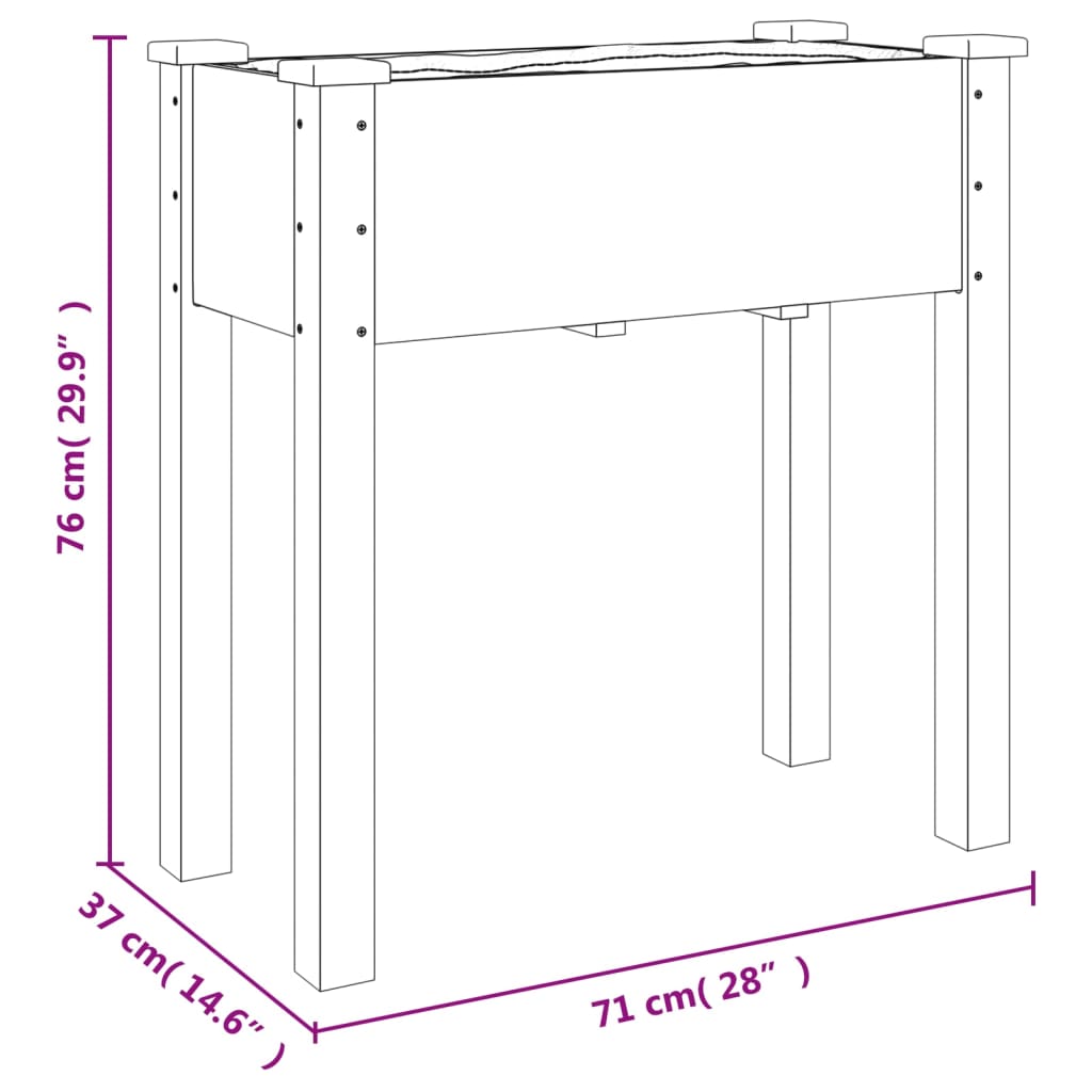 Jardinera con forro interior madera abeto gris 71x37x76 cm