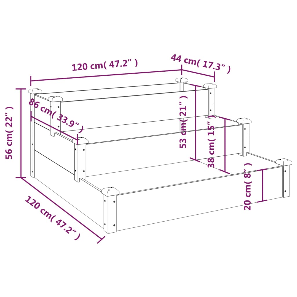 Jardinera arriate madera maciza abeto 120x120x56 cm