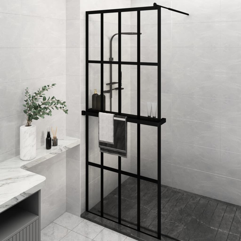 Mampara ducha con estante vidrio ESG aluminio cromado 100x195cm
